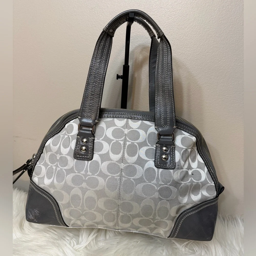 Coach Gray and Cream Shoulder Bag#F13977